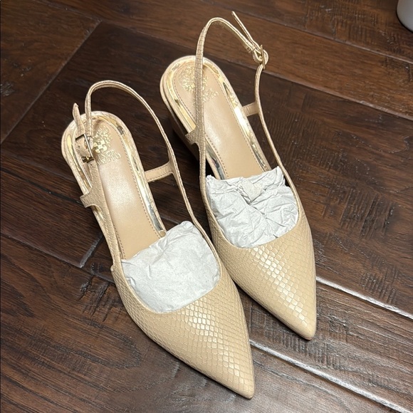 Vince Camuto Tan Slingback Heels with Pointed Toe Sindree Sz 7.5 snake caseina - Picture 4 of 11